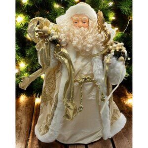 Victorian Santa Claus Tree Topper 17" Vintage Gold Trim Robe Centerpiece